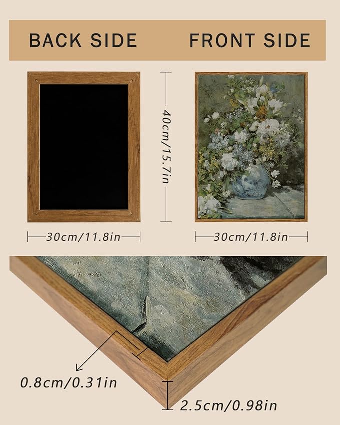 ARPEOTCY Framed Canvas Print Wall Art Decor, French Vintage Flower Spring Botanical Wall Art Home Decor, Ceramic Vase Floral Oil Painting for Living Room, Office Shelf Decoration, 12x16 inch