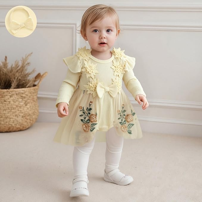 Giraropa Baby Girl Fall Winter Clothes Long Sleeve Romper Dress + Socks + Headband Newborn Infant Cute Casual Outfits