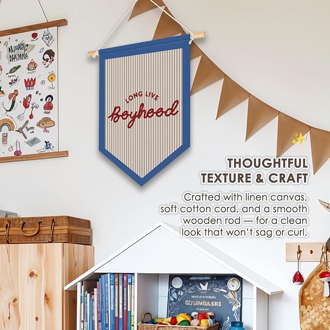 Wheatwin Long Live Boyhood Pennant Flag Banner, Boys Room Decor, Vintage Playroom Wall Decor for Kids Boys Toddler Nursery Bedroom Playroom 15x11 Inch
