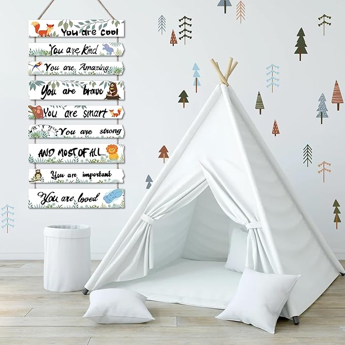 Woodland Nursery Room Decor for Baby Bedroom - Jungle Safari Animal Theme Wall Decor for Toddler Boy or Girl - Colorful Elephant Giraffe Lion Forest Wall Art Decorations