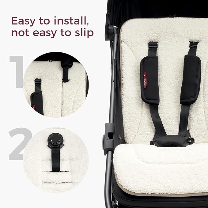 Momcozy Reversible Stroller Cushion | Universal Breathable Stroller Liner | Winter Warm Car Seat Liners | Crib Carriage Cushion Pad | Plush for Winter Use ＆Soft Fabric for All-Season Comfort