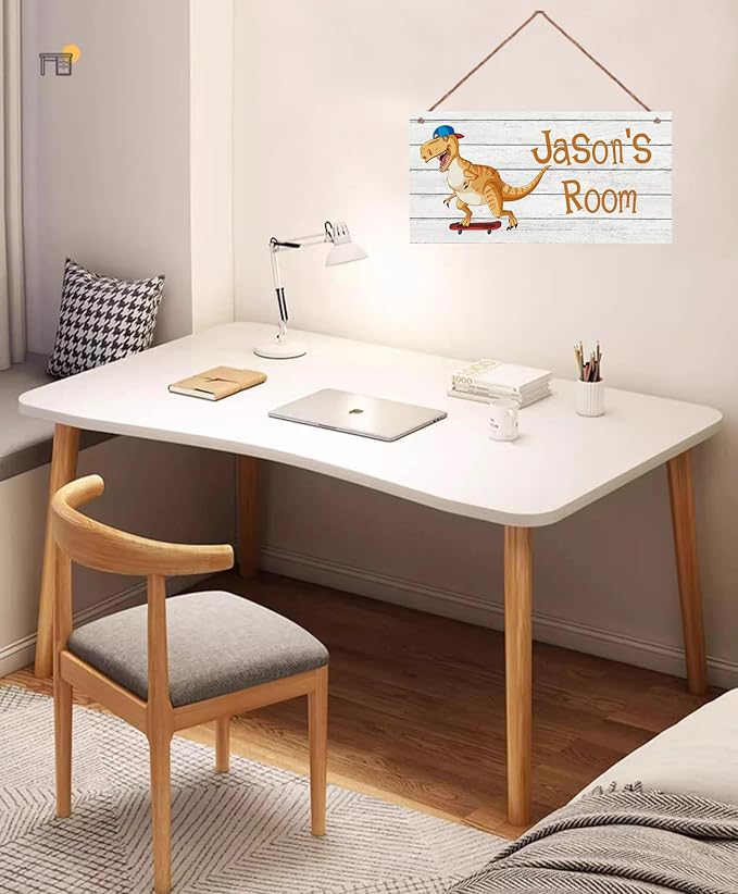 Personalized Signs Cute Dinosaur Sign For Kids Room,Playing skateboards, Custom Name Door Wall Decor For Boys Room Floral Nursery Art Plate For Girls Bedroom Little Man Cave