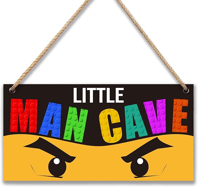 Little Man Cave, Ninja Wooden Door Sign for Boys Room Decor, Boys Decorations for Men Teenager Bedroom Nursery Playroom Wall Art - 6"x12" -A01