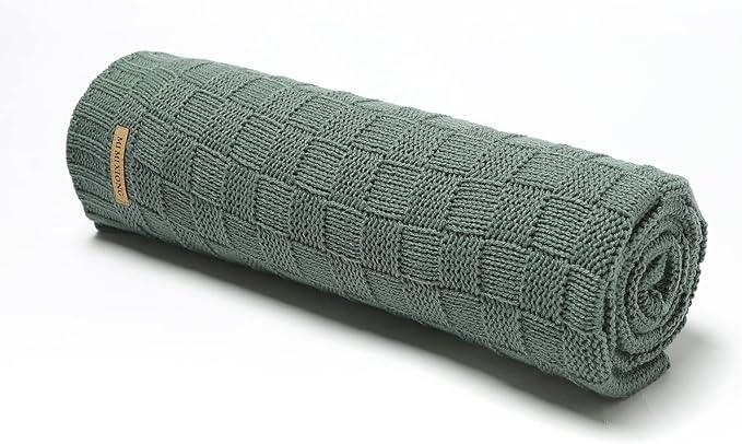 LAWKUL Green Baby Blankets Knitted Cable Babe Blanket Soft Airy Newborn Infant Receiving Swaddle Boy Girl Stroller 40"x30"