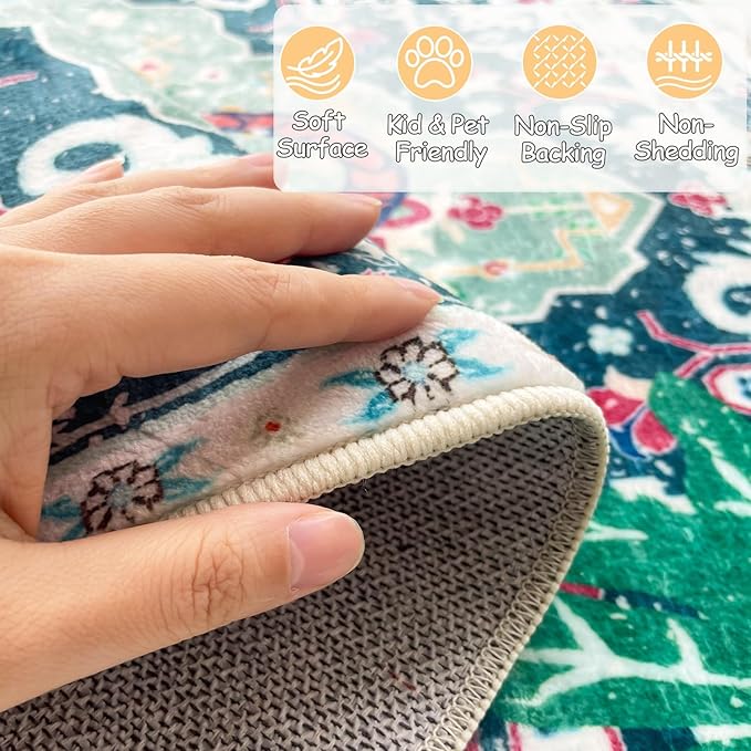 Washable Non-Slip 5x8 Green Tiger Rug for Boys Room Bedroom Dining Room Boho Vintage Tropical Animal Cheetah Print Jungle Rug Soft Cozy Whimsical Woodland Carpet for Playroom Living Room