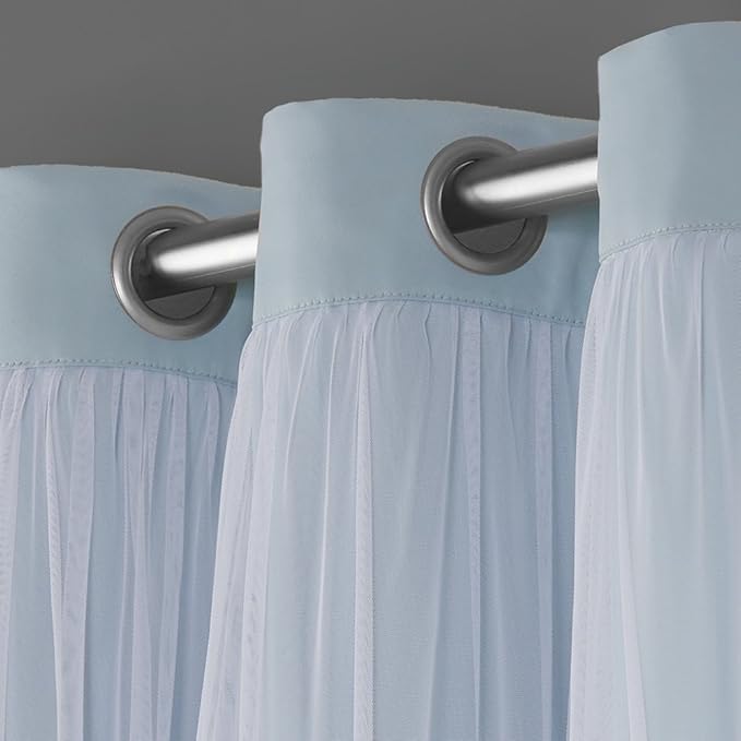 TOWN & COUNTRY LUXE Talia Double Layer Indoor Curtains, Sheer and Room Darkening Blackout, Grommet Top, Energy Efficient, 2-Pack Set, 52"x96", Aqua