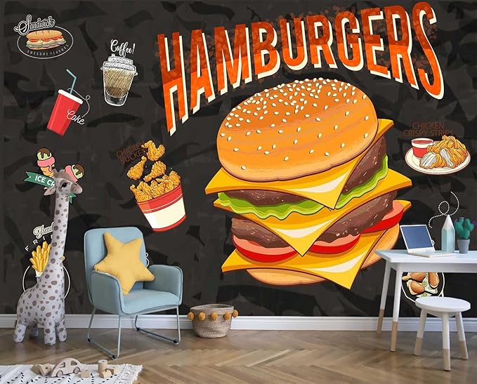Restaurant or Coffee Shop Fast Food menu King Size Burger Mural for Restaurant Wall Decorations and advertisements（Not Peel and Stick）