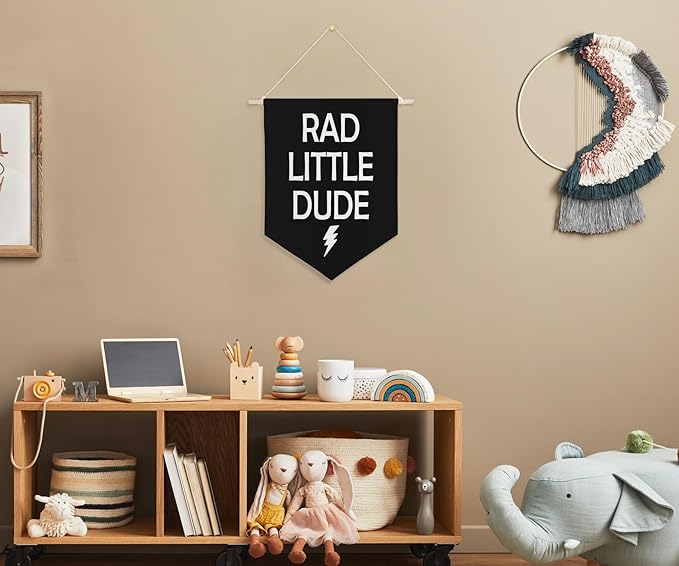 QODUNG Rad Little Dude Canvas Banner,Neutral Cool Canvas Hanging Pennant Wall Flag Decor for Teen room Playroom Kids room