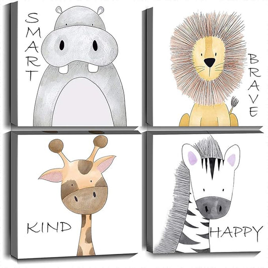 Oreichar Art Kids Wall Art Inspirational Quotes Canvas Print Safari Animals Painting Picture for Nursery Baby Children's Room Bedroom Decoration (12"x12"x4pcs)
