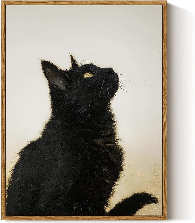 ARPEOTCY Vintage Framed Canvas Wall Art, 12x16inch, Farmhouse Black Cat Wall Decor, Animal Art Prints Home Decorations, Cottagecore Paintings for Living Room Bedroom Office Decor