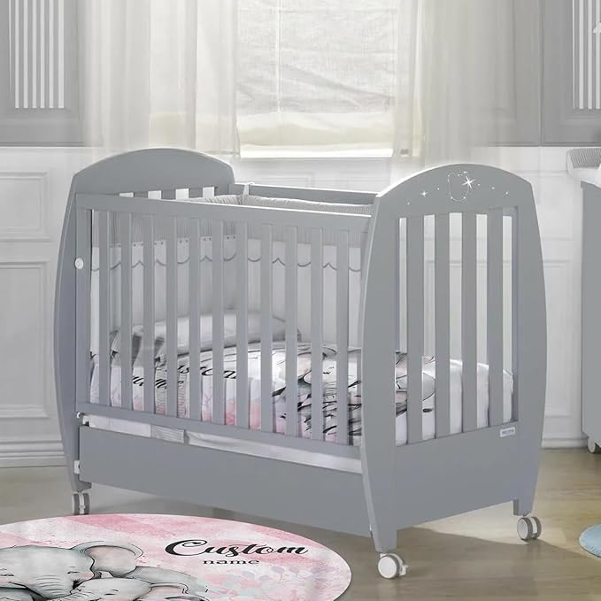 Custom Baby Crib Bedding Set - Pink Elephant Design Personalized Name Baby Nursery Bedding 3 Pcs Set - Chic Soft Blanket, Fitted Sheet, Room Rug for Newborns Boys Girls Gifts