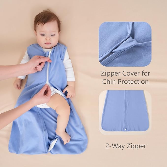 Baby Sleep Sack 18-24 Months, 100% Cotton Sleeping Sack for Newborn and Infant, 3 Pack Baby Wearable Blanket, 0.5 Tog Lightweight Double Zipper Sleep Bag Apricot