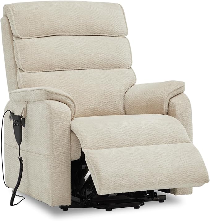 DYNOX 350 LBS Power Lift Recliner Chair for Elderly, Medium Size Dual Motor Lay Flat Infinite Positions Recliner with Heat & Massage(9188,Chenille,Beige)