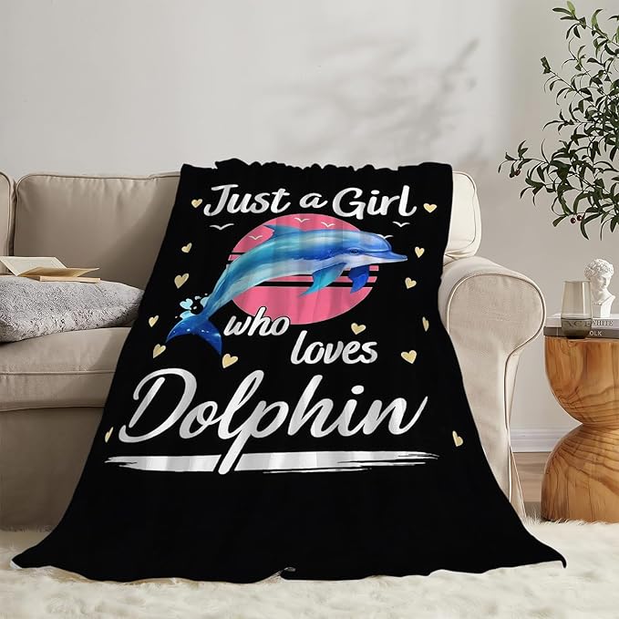 Dolphin Blanket for Girls Ocean Throw Blanket Sea Animal Soft Cozy Fleece Fuzzy Stuffed Plush Flannel Gifts for Women Kids Adults 60"X80"