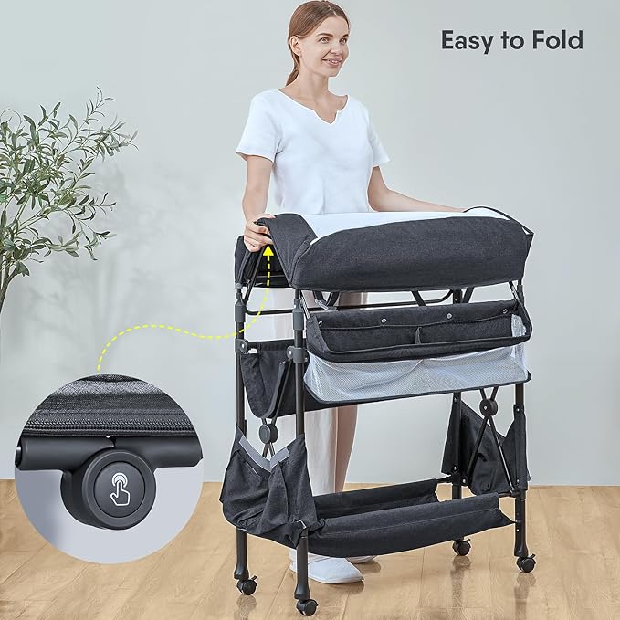 Portable Baby Changing Table with 2 Storage Baskets, BabyBond Foldable Changing Table Dresser Diaper Changing Table Height Adjustable Changing Station for Infant and Newborn(Grey)