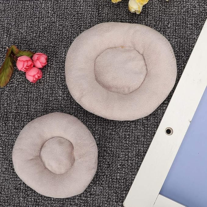 Estink Newborn Photography Posing Pillow, 2PCS Flannel Baby Round Shape Pillow DIY Newborn Professional Photography Props Photography Auxiliary Props Baby Pillow Props, Cream