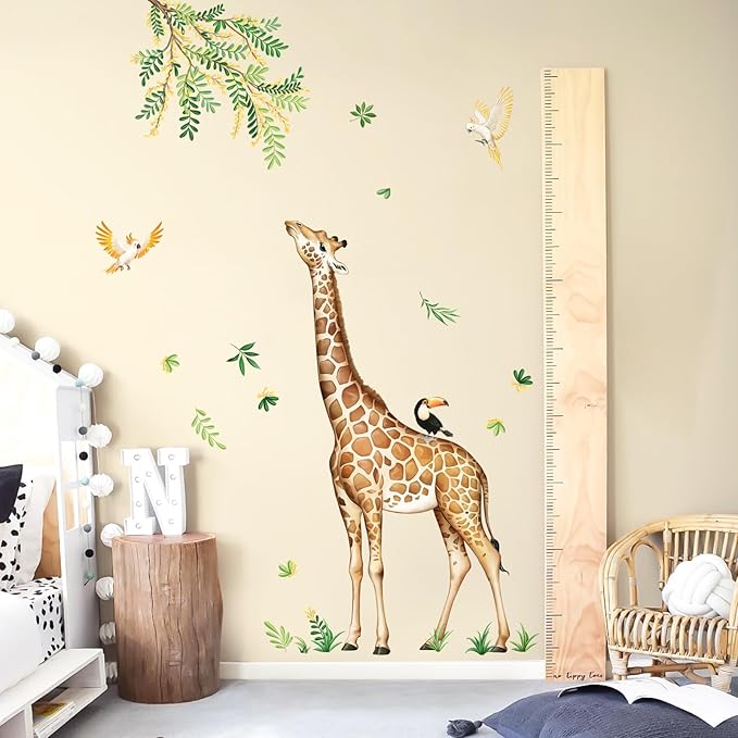 Tanlaby Large Giraffe Wall Decals Jungle Animal Wall Stickers Leopard Deer Safari Peel and Stick Art Decor for Baby Nursery Kids Bedroom Playroom Daycare Kindergarten