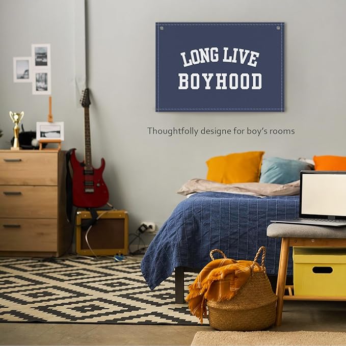 Long Live Boyhood Boys Room Decor - Linen Nursery Banner for Toddler Room Decoration, Farmhouse Kids Wall Hanging, Canvas Banner Flag for Baby Shower, Birthday Gift - A05