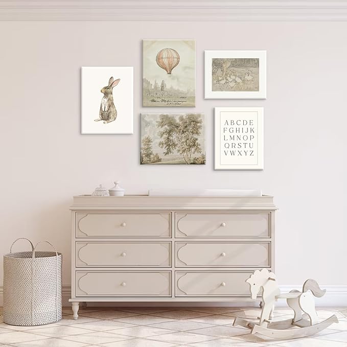 Vintage Nursery Wall Art Children Room Canvas Wall Decor Country Posters Botanical Prints Vintage Landscape Pictures Kids Child Wall Art Neutral Artwork for Playroom Bedroom 8x10x5 Inch Framed