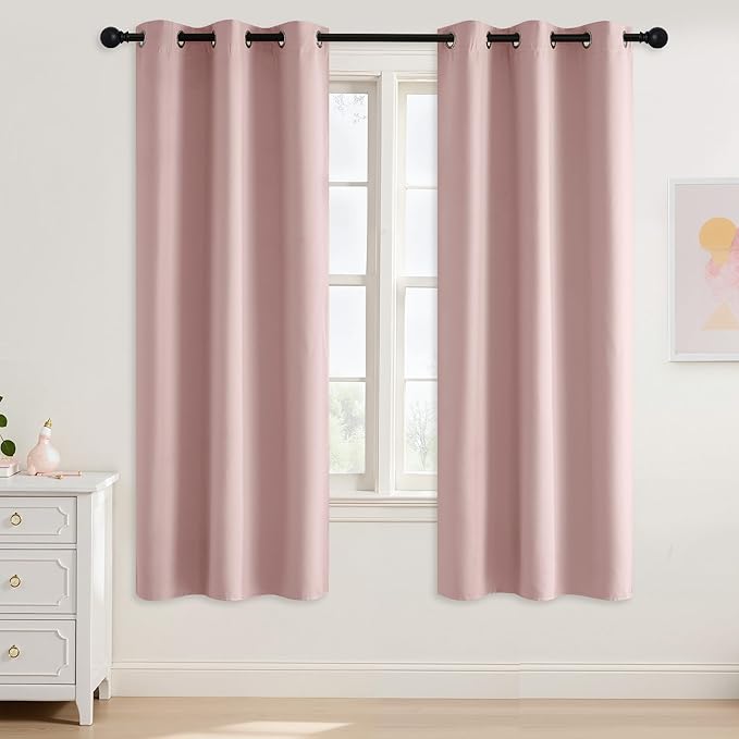 NICETOWN Blush Pink Room Darkening Curtains 72 Inches Long 2 Panels for Girls Room, Bedroom, Nursery Thermal Insulated Blackout Drapes Solid Grommet Noise Reducing Window Curtains, W40