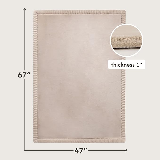 Stylish Coral Velvet Baby Play Mat for Floor 47" x 67" Beige – Soft 1" Thick High-Density Memory Foam Nursery Rug,Kids Rug with Non-Slip Backing for Crawling & Playing, Playroom Rug, Kids Carpet