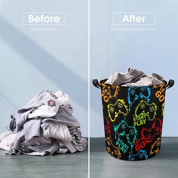 Gaming Laundry Hamper Neon Game Laundry Basket Dirty Clothes Basket Organizer Gamer Room Decor for Boys