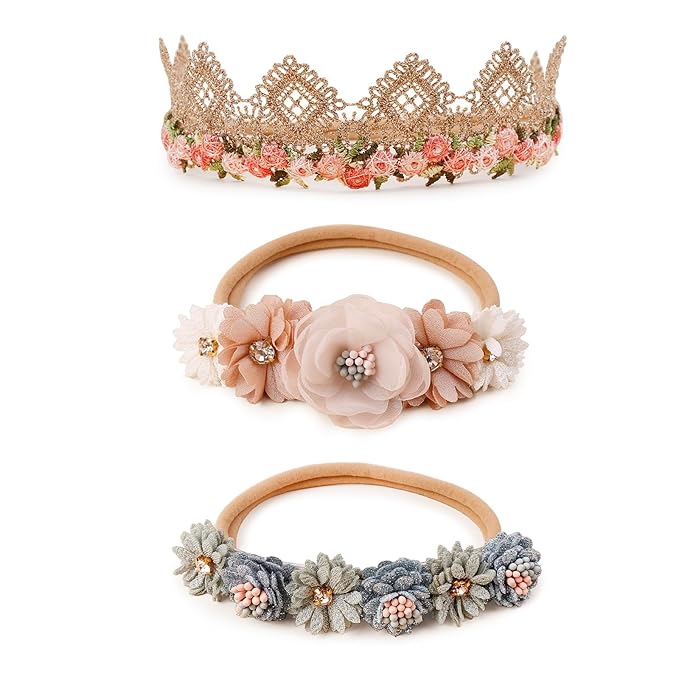 OOSAKU Baby Girl Flower Headbands Set Elastic Floral Headbands 6pcs Soft Nylon Hair Band for Newborn Toddler Hair Accessories (H-L6)