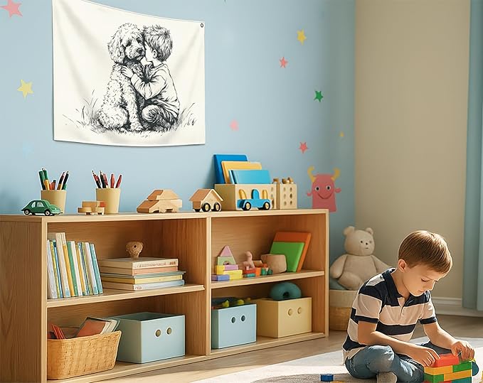 Rectangular Banner Flag Wall Decor Gift for Baby Boy Kids Teen,Nursery Classroom Homeschool Living Room Playroom Bedroom Decor-Baby Present Shower,Birthday Christmas Gift-Boy Goldendoodle Themed