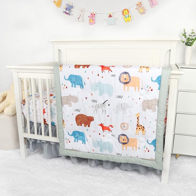 Baby Crib Bedding Set for Girls Boys, Soft Bedding Set with Comfort, Crib Skrit, Crib Sheet, Infant & Toddler Nursery Bed Set, Animal