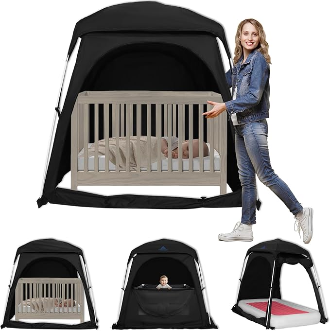 Baby Blackout Tent Fits Crib, Pack N Play, Toddler Travel Bed & Kids Cot, CPC Certified Sleep Pod with Fan Pocket 2 Mesh Doors, Breathable & Quiet Design, Easy Setup & Portable