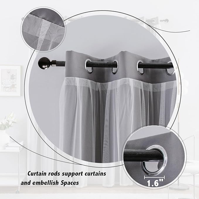 Anytime Home Curtains Blackout and Sheer Layered Solid Window Curtain Panel Pair with Grommet Top, 52Wx108L,Grey