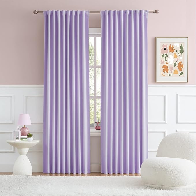 DUALIFE Lavender Curtains Room Darkening，Rod Pocket and Back Tab Thermal Insulated Drapes 52x84 Inch，2 Panels