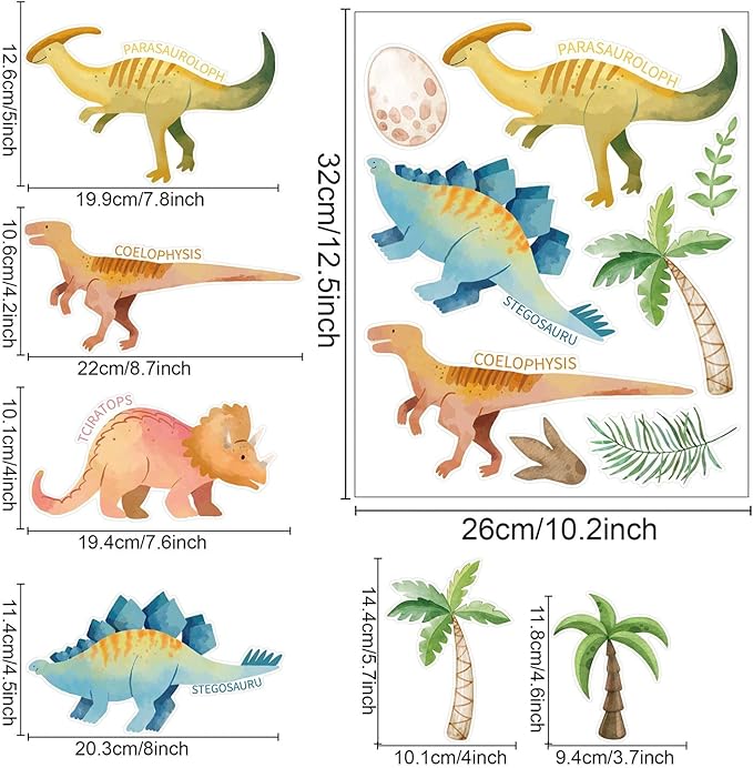 Wall Decals for Kids Room - Self Adhesive Removable Dino Palm Tree Wall Stickers, Jungle Nursery Bedroom Playroom Classroom Decor, Easy Peel & Stick Boys/Girls Home Art