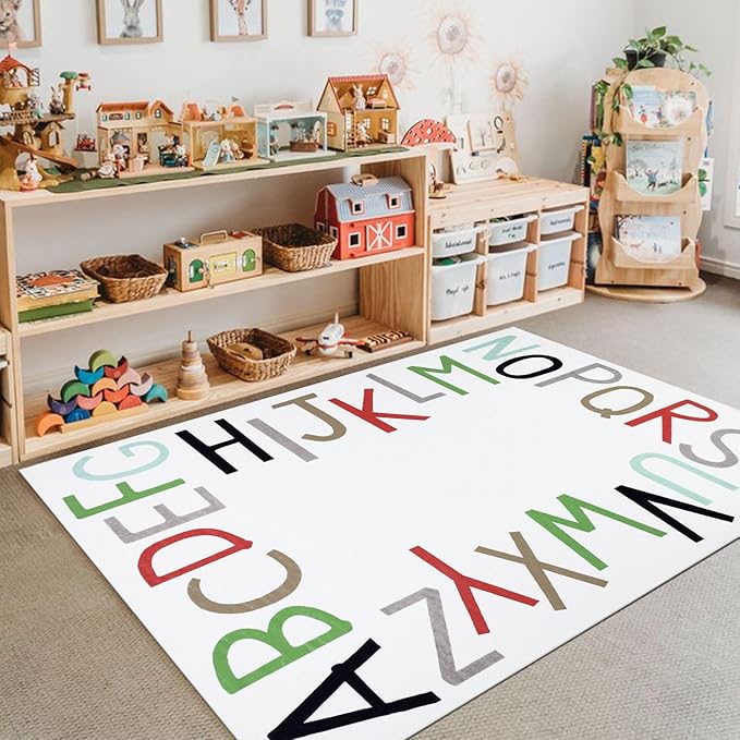 Topotdor Rainbow Kids Play Rug Alphabet Nursery Area Rug Extra Large Soft Crawling Play Mat for Children Toddlers Bedroom (47x70 inch,Multi Color)