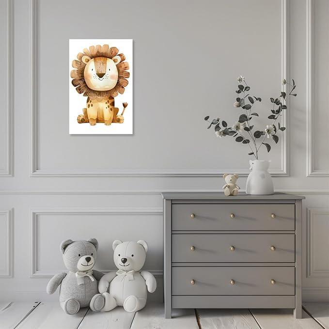 CCKOPPI Nursery Decor Canvas Wall Art Cute Wildlife Lion Jungle Animal Theme Watercolor Print Poster Decor Painting for Baby Room Nursery Bathroom Decor(Artwork-01, 16"x24")