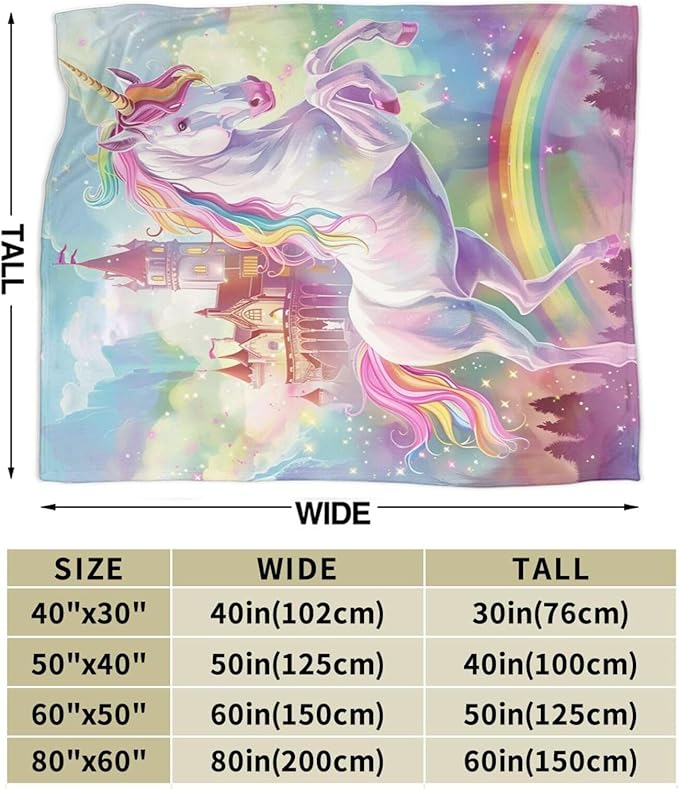 Unicorn Blanket Castle Rainbow Throw Blanket Pink Flannel Stuff Merch Cozy Decor Fleece Soft Plush Fuzzy Warm Lightweight Bedding Unicorn Lover Gifts for Kids Women Girl Boy Couch 60"X50"