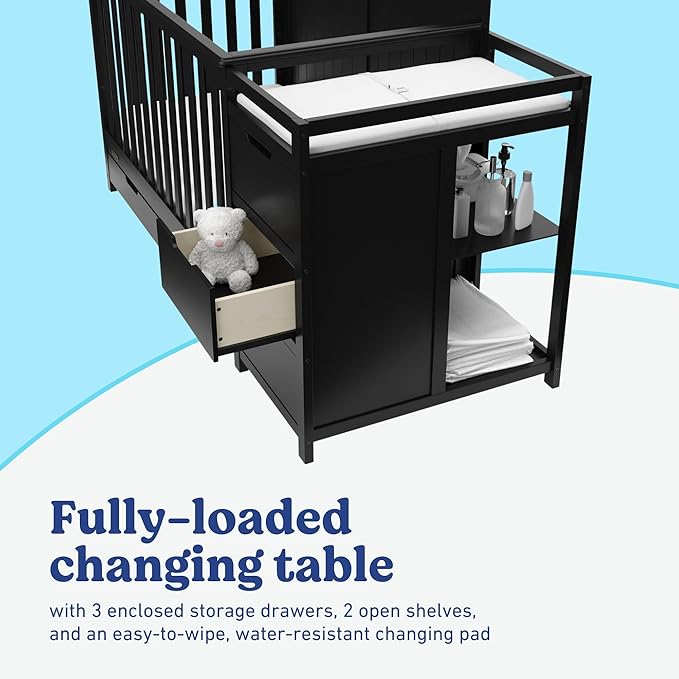 Graco Hadley 5-in-1 Convertible Crib & Changer (Black) – GREENGUARD Gold Certified, Fits Standard Crib Mattress, Converts to Toddler Bed and Full Bed, 4 Adjustable Mattress Heights