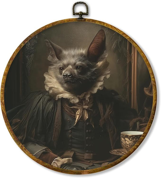 Hiuwevt Dark Academia Bat Round Wall Art Decor, Gothic Bat Framed Canvas Prints, Vintage Noble Vampire Round Wall Hanging Decor for Home Living Room Decorations, 10x10 Inches