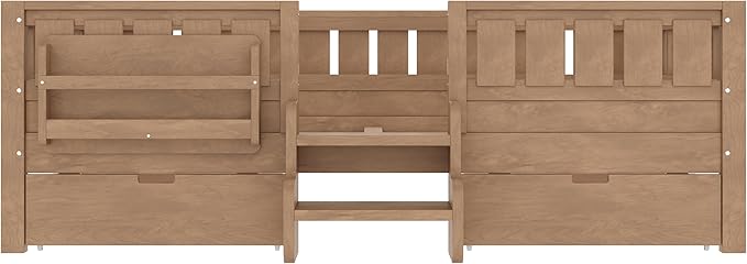 Bellemave Full Size Kids Bed with high Rails and with Built-in Bookshelf and Drawers for Kids, Girls, Boys, Wood Montessori Bed Without Door, Natural