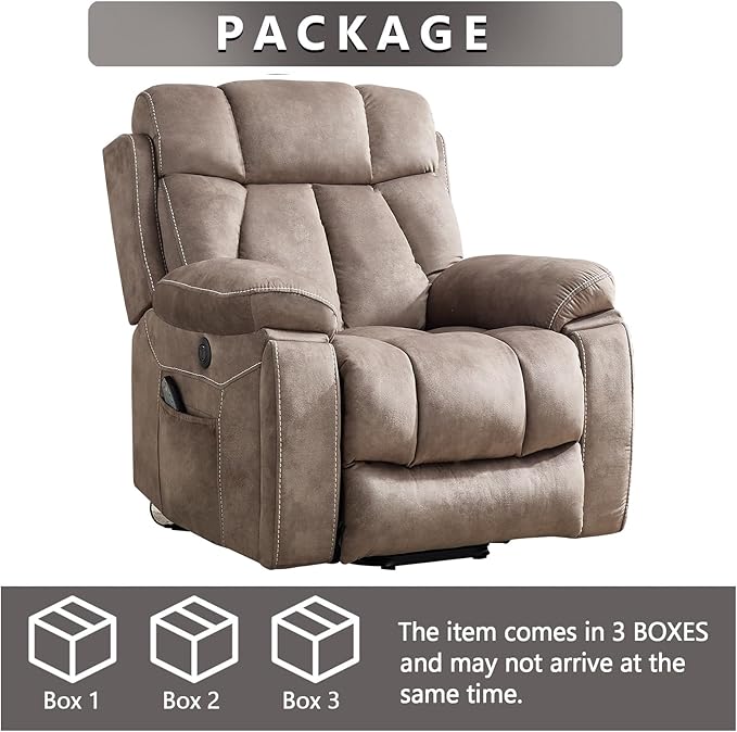 CANMOV Large Power Lift Recliner Chairs with Massage and Heat for Elderly Big People, Heavy Duty Motion Reclining Mechanism-Anti Skid Fabric Recliner Chair with 2 Concealed Cup Holders,Light Brown