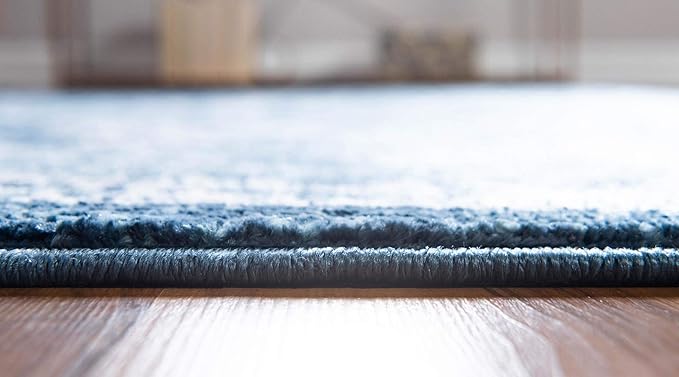 Rugs.com Charleston Collection Rug – 5 Ft Round Navy Blue Low-Pile Rug Perfect for Kitchens, Dining Rooms