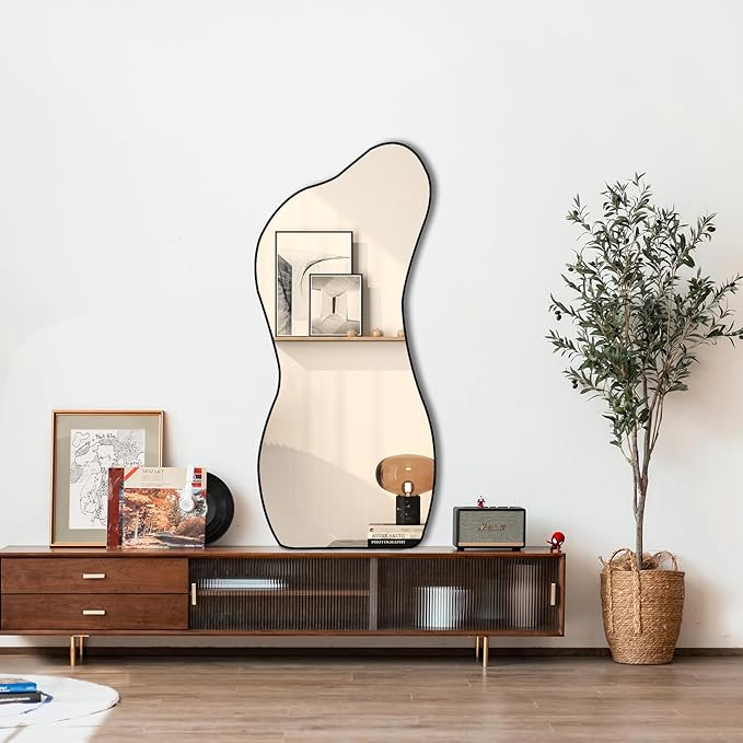 POZINO Irregular Mirror, Asymmetrical Wall Mirror, 47.2"x22" Frameless Abstract Mirrors for Wall, Modern Unique Shape Mirrors for Living Room Bathroom Bedroom Entryway Hallway