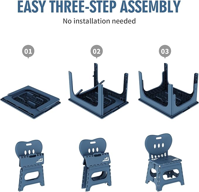 UNICOO® Kids Foldable & Height Adjustable Table Set w/2 Folding Chairs, Compact, Collapsible & Portable, Toddler Activity, Picnic Table, Card Table, Indoor/Outdoor (699) (Blue)