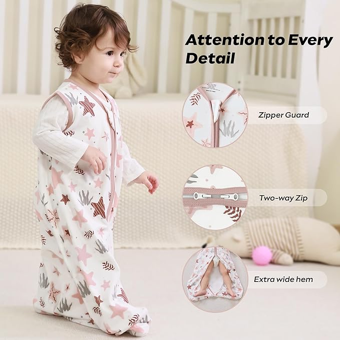 JELLYMONI Baby Sleep Sack 6-12 Months 0.5 Tog Wearable Blanket for Baby, 100% Cotton 3 Pack Infant Toddler Sleeping Sack Lightweight Soft 2-Way Zipper Sleepsack