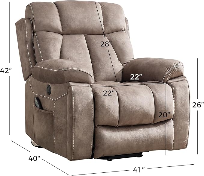 CANMOV Large Power Lift Recliner Chairs with Massage and Heat for Elderly Big People, Heavy Duty Motion Reclining Mechanism-Anti Skid Fabric Recliner Chair with 2 Concealed Cup Holders,Light Brown