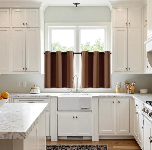 MIULEE Short Curtains for Windows - Mocha Brown Blackout Half Window Curtains Thermal Insulated Privacy Drapes for Kitchen Bedroom Bathroom Grommet Top Small Basement Tiers W40 x L36 Inch 2 Panels