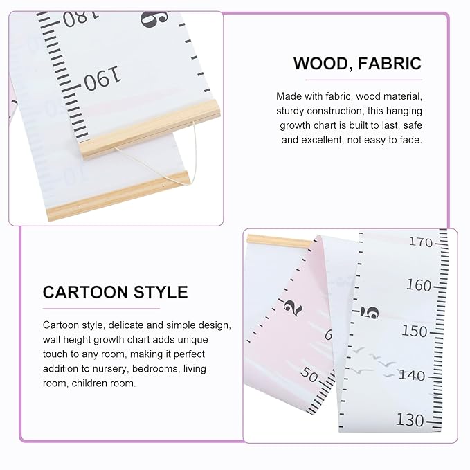 Wood Fabric Hanging Height Chart Ruler for Wall Growth Measurement Decor Sturdy Lightweight Growth Chart for Bedroom Nursery Portable Height Measuring Ruler