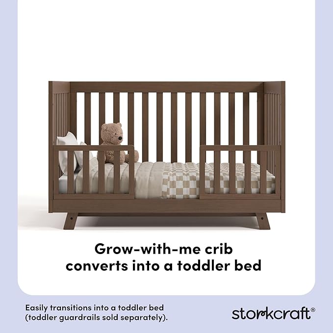 Storkcraft Beckett 3-in-1 Convertible Crib (Hazelnut) – GREENGUARD Gold Certified, Fits Standard Crib Mattress, Converts to Toddler Bed and Daybed, 4 Adjustable Mattress Heights, Grow-with-Me Design