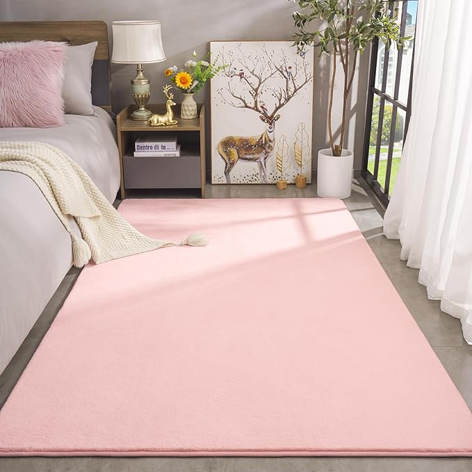 Amearea Large Modern Area Rugs for Bedroom Living Room, 6x9 Feet Pink Thickened Memory Foam Rug, Fluffy Indoor Washable Rugs Non Slip Minimalist Carpet for Boys Girls Dorm Nursery Room Decor