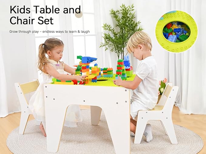 wingyz Kids Table and Chair Set for Study,Building,Art,Dining 4 in 1,Toddler Activity Table with Storage for Big/Small Blocks Construction,Wooden Sensory Play Desk with Chalkboard,Boy Girls Gifts